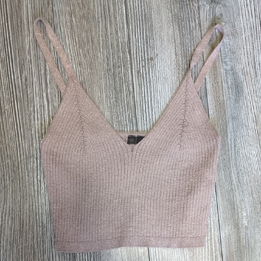 G. Women's Ribbed Knit Crop Top  Rose Gold M